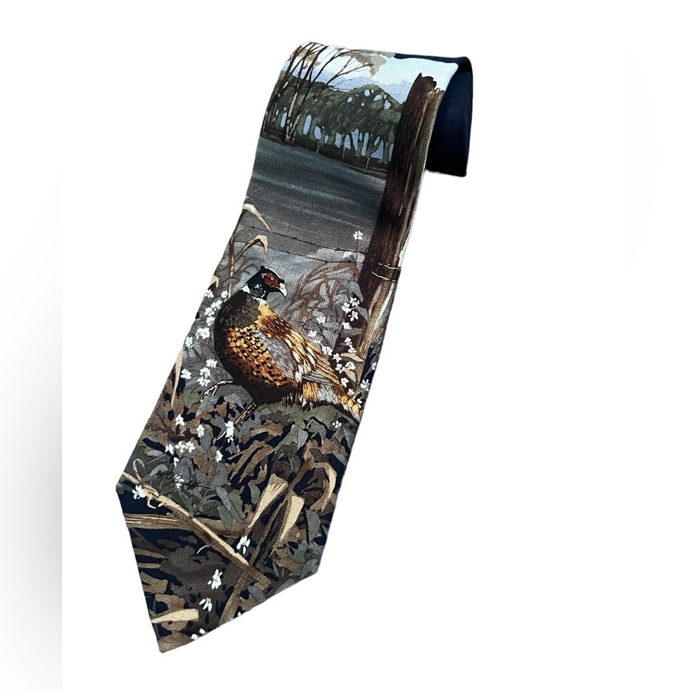 Endangered Species Pheasant hunting themed mens silk tie